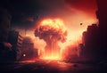Destruction of city with fires explosions and collaps illustration. Ai generative Royalty Free Stock Photo