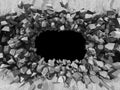 Destruction of concrete stone wall. Dark hole industrial background Royalty Free Stock Photo