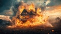 destruction exploding house Royalty Free Stock Photo