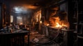 destruction fire in kitchen Royalty Free Stock Photo