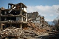 Destruction left in the wake of an earthquake collapsed buildings, houses