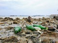 Destruction pollution environment garbage on the beach Royalty Free Stock Photo