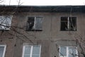 Destruction from shelling in the Donbas. Broken housing