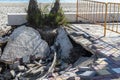 Destruction of the sidewalk after flood