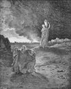 The destruction of Sodom and the salvation of Lot in the old book The Bible in Pictures, by G. Doreh, 1897