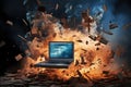 Destructive Computer desktop exploding. Generate Ai