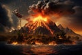 Destructive Erupting volcano top view. Generate Ai