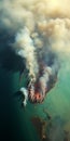 Destructive Forest Fire Rises Over Island: Aerial Image In Sigma 85mm F14 Dg Hsm Art Style