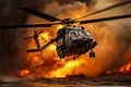 Destructive Military helicopter fire splash. Generate Ai