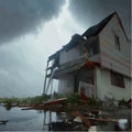 Destructive tornado destroys house, trees will break. Bad weather