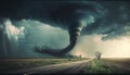 destructive tornado near the track, generative ai