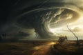 Destructive Tornado road storm. Generate Ai Royalty Free Stock Photo