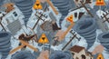 Destructive Tornadoes and Collapsing Buildings with Warning Signs Royalty Free Stock Photo