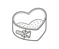 Detachable baking dish in heart shape with removable bottom. Hand rawn non-stick sponge cake pan. Vector illustration in