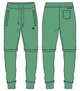 Detachable Jogger bottom Pants design flat sketch vector illustration, Casual cargo pants concept with front and back view,