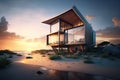 detached beachside villa with floor-to-ceiling windows for unparalleled view of the ocean and sunrise Royalty Free Stock Photo