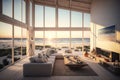 detached beachside villa with floor-to-ceiling windows for unparalleled view of the ocean and sunrise Royalty Free Stock Photo
