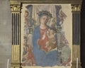 Detached fresco with Madonna and Child in the Holy Savior Church in Castellina in Chianti, Italy.