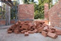 Detached house of brick in massive construction Royalty Free Stock Photo