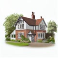 detached and typical british residential house with small entrance garden (isolated on white) Royalty Free Stock Photo