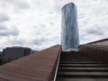 Detail of Abandoibarra bridge and iberdrola tower in European Bilbao city in Spain.