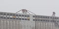 Detail of abandoned Canada Malting Silo`s along Lachine Canal, Montreal, in the snow Royalty Free Stock Photo