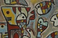 Detail of abstract artwork painted on mural or graffiti.