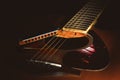 Detail of a Acoustic guitar with country blues harmonica