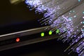 Detail of ADSL modem router with luminescent fiber optic lights and lan cable rj45