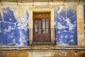 Detail of an aged blue old facade of a house in Librilla, Region of Murcia Royalty Free Stock Photo