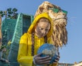 Detail of the allegorical float called `Home sweet home` in parade at the Carnival of Viareggio, Italy