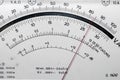 Detail of an analog voltmeter, pointer scale Royalty Free Stock Photo