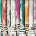 Detail of ancient columns in Bangkok, Thailand, Vintage style