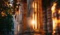 Detail of an ancient gothic column in the evening light