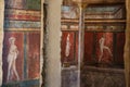 Detail of the ancient painting in the Villa of the Mysteries in Pompeii. Royalty Free Stock Photo