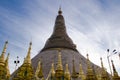 Detail of the ancient Shwedagon pagoda at twilight. Royalty Free Stock Photo