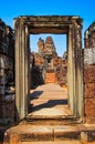 Detail of ancient stone temple entrance door at Angor Wat Royalty Free Stock Photo