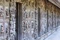 Detail of ancient wooden carved wall ornament with mythical figures, Shwenandaw monastery, Mandalay, Myanmar or Burma Royalty Free Stock Photo