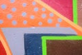 Detail of an anonymous street graffiti with many colors, cheerful urban background Royalty Free Stock Photo