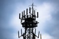 Detail of antenna used for mobile phones. Silhouette of cellular radio tower. Royalty Free Stock Photo