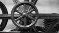 Detail of antique elevator metal gear wheel black and white Royalty Free Stock Photo