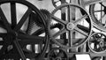 Detail of antique elevator metal gear wheel black and white Royalty Free Stock Photo