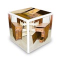 Detail of antique italian furniture just restored - 3D render cube shaped conceptual image Royalty Free Stock Photo