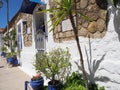 Detail of arabic building with blue door in african medina of Asilah town in Morocco Royalty Free Stock Photo