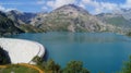 Detail of the arch dam. Lac d`mosson is a reservoir in the canton of Valais, Switzerland. It is located in the municipalities of S