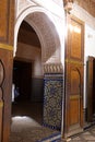 Detail of an arch door entrance in an old landmark in Arabian style in Marrakesh Royalty Free Stock Photo