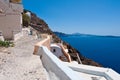 Detail of architecture in amazing Oia town on the island of Santorini in Greece. Royalty Free Stock Photo