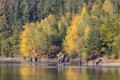 Detail of autumn coloful trees with water, Czech landscape