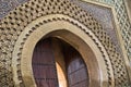 Detail of Bab Mansour Gate at El Hedime square, decorated with mosaic ceramic tiles, in Meknes, Morocco Royalty Free Stock Photo