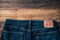 Detail of the back of a pair of levi`s jeans Royalty Free Stock Photo